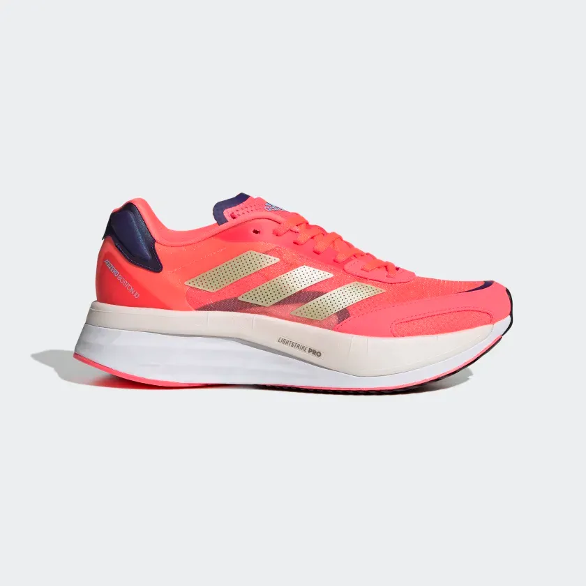 Adidas WOMEN'S ADIZERO BOSTON 10 TURBO/SANDY BEIGE MET/LEGACY INDIGO